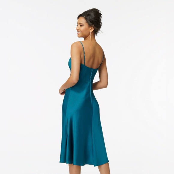 Morilee Style 21721 Midi Silky Satin Bridesmaid Dress - Size 6 - Teal - Picture 2 of 16
